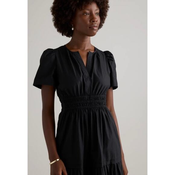 100% Organic Cotton Poplin Tiered Maxi Dress Navy M NWT #30 - Picture 4 of 5